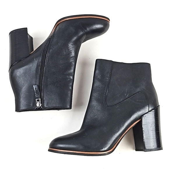 Franco Sarto Syntax Black Leather Round Toe Block Heel Side Zip Ankle Bootie - Picture 9 of 16